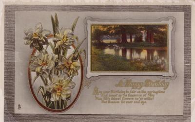 POSTCARD: DECORATED BIRTHDAY CARD, FROM ALBUM 1, THELMA GREEN COLLECTION