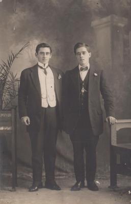 POSTCARD: TWO UNKNOWN MEN, FROM ALBUM 1, THELMA GREEN COLLECTION