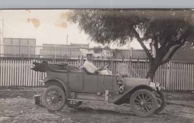 POSTCARD: CAR AND DRIVER, FROM ALBUM 1, THELMA GREEN COLLECTION
