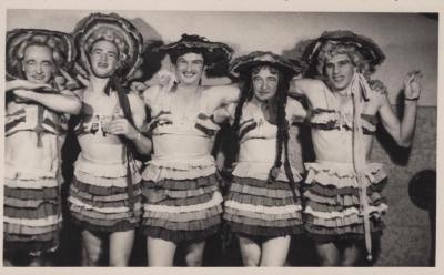 POSTCARD: BERT CONGDON AND FOUR UNKNOWN MEN, FROM ALBUM 1, THELMA GREEN COLLECTION