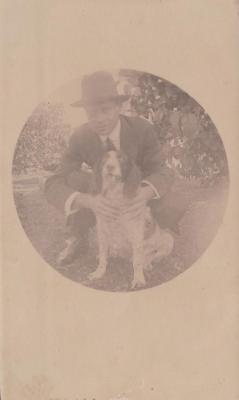 POSTCARD: UNKNOWN MAN AND DOG, FROM ALBUM 1, THELMA GREEN COLLECTION