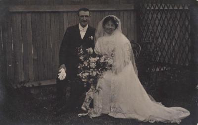 POSTCARD: BRIDE AND GROOM, FROM ALBUM 1, THELMA GREEN COLLECTION