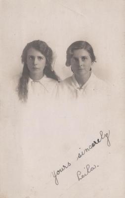 POSTCARD: LEILA AND UNKNOWN WOMAN, FROM ALBUM 1, THELMA GREEN COLLECTION