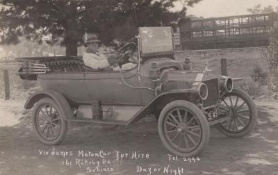POSTCARD: CAR AND DRIVER, FROM ALBUM 1, THELMA GREEN COLLECTION