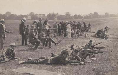 POSTCARD: GROUP OF PEOPLE OUTDOOR SCENE, FROM ALBUM 1, THELMA GREEN COLLECTION