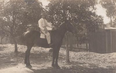POSTCARD: MAN ON HORSE, FROM ALBUM 1, THELMA GREEN COLLECTION