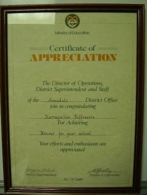 CERTIFICATE APPRECIATION TO KARRAGULLEN PRIMARY SCHOOL