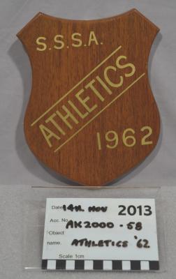 SHIELD, WOODEN - S.S.S.A. ATHLETICS 1962