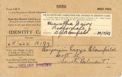 IDENTITY CARD BENJAMIN GEORGE BLOMFIELD