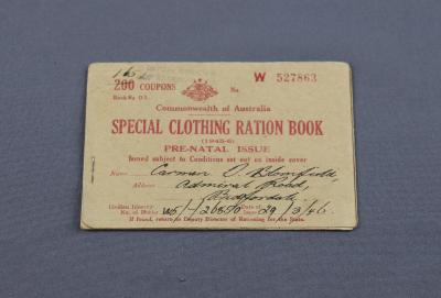 SPECIAL CLOTHING RATION BOOK PRE-NATAL - CARMEN D. BLOMFIELD ADMIRAL ROAD BEDFORDALE