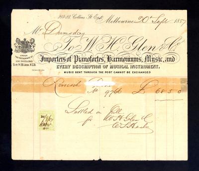 RECEIPT - SALE OF RONISCH PIANO WH GLEN & CO