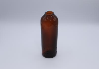 BOTTLE, BROWN GLASS - JOHN DEWARS BROWN WITH BROKEN NECK