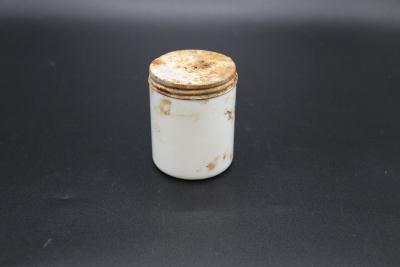 JAR - WHITE GLASS - WITH METAL SCREW ON LID