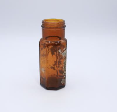BOTTLE, BROWN GLASS - OCTAGONAL