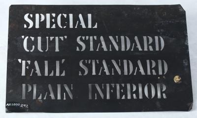 STENCIL, FRUIT PACKING CASE - SPECIAL / 'CUT' STANDARD / 'FALL' STANDARD / 'PLAIN' INFERIOR
