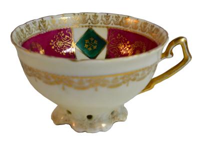 CUP, PORCELAIN - WHITE,WITH GOLD PATTERN EXTERIOR