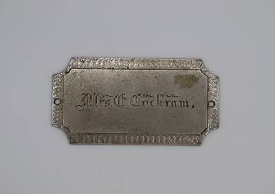 PLAQUE, NAME PLATE - MRS E COCKRAM
