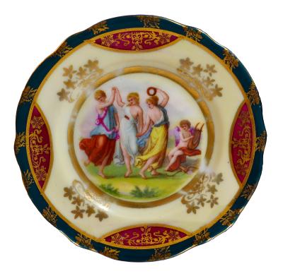 SAUCER, PORCELAIN, GOLD AND RED PARTTERN