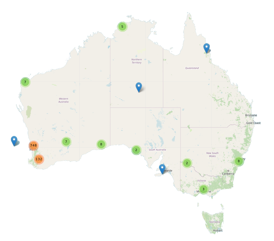 Map of geotagged records on Collections WA